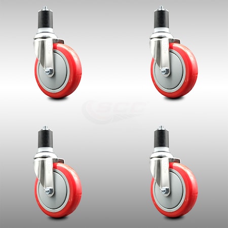 Service Caster 5 Inch 316SS Red Polyurethane Swivel 1-3/4 Inch Expanding Stem Caster Set SCC SCC-SS316EX20S514-PPUB-RED-134-4